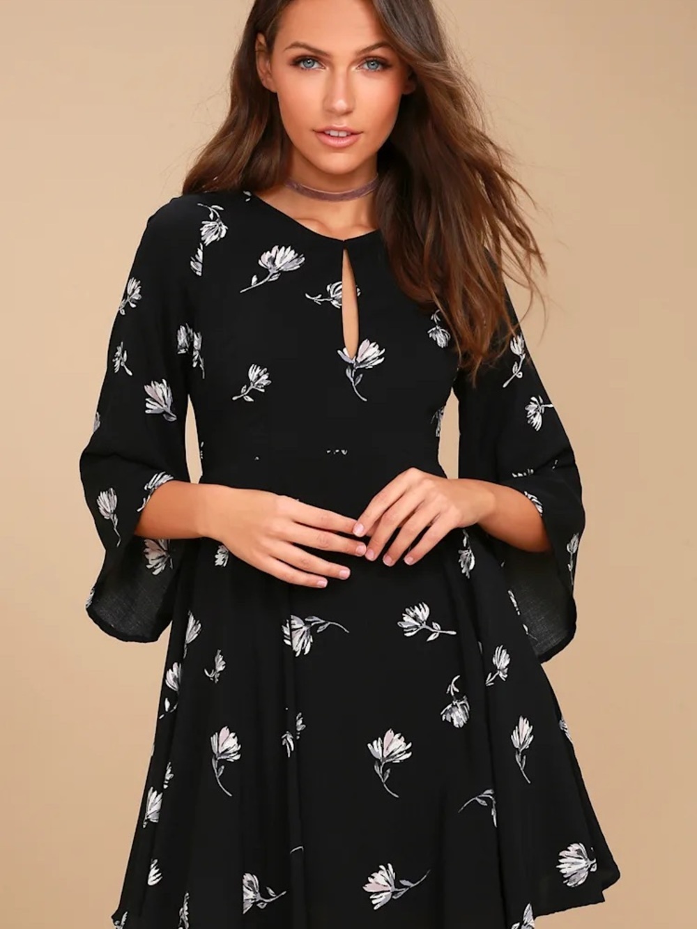 Others Follow Black Floral Keyhole Fit & Flare Dress